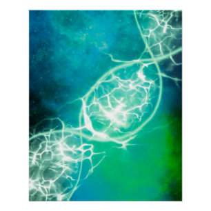 Blaues grünes, kosmisches DNA-Strand-Glossar-Poste Poster