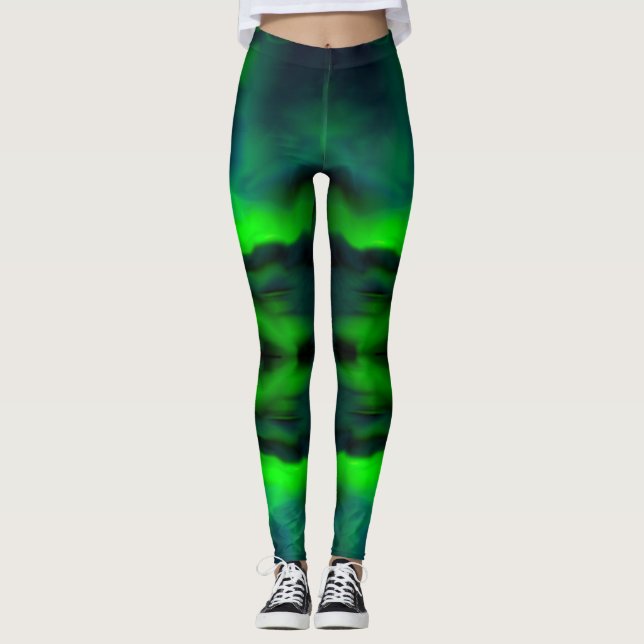 Blaues grünes Nordlicht Abstraktes Kunstmuster Leggings (Vorderseite)
