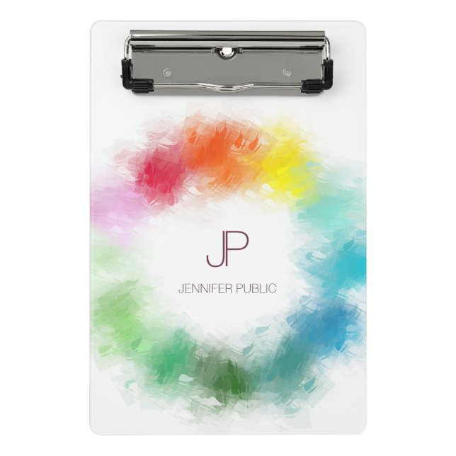 Blaues grünes Rosa Gelb Moderne Elegante Farben Mini Klemmbrett (Vorderseite)