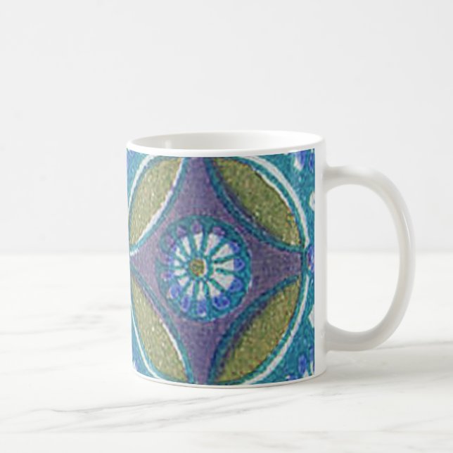 Blaues grünes Rustikales Boho Geometrisches Zirkel Kaffeetasse (Rechts)