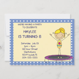 Blaues Gymnastik-Trampoline-Geburtstags-Party Einladung