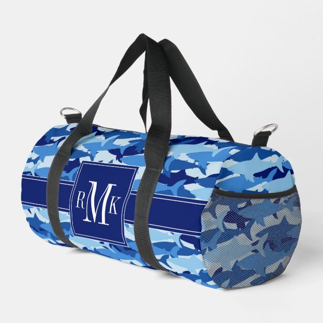 Blaues Hai Muster Duffle Bag (Rechte Ecke)
