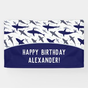 Blaues Hai Muster mit Name Boy Birthday Party Banner