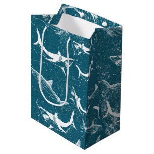Blaues Hai-Muster Mittlere Geschenktüte