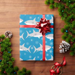 Blaues Hai und Schneeflocken Weihnachtsdesign Geschenkpapier