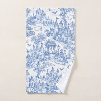 Blaues Halloween-Toile-Muster Gruseliges Dorf Gesp Handtuch
