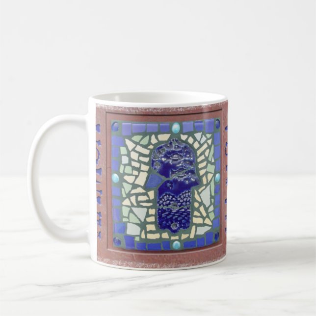 Blaues Hamsa Mosaik-Gelb und Grün Kaffeetasse (Links)