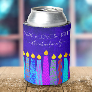 Blaues Hanukkah-Menora-Kerzen-Frieden-Liebe-Licht- Dosenkühler