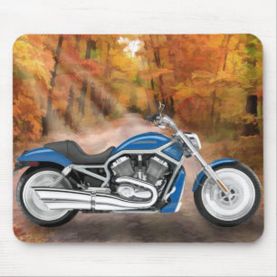 Blaues Harley und Herbst-Blätter Mousepad