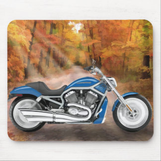 Blaues Harley und Herbst-Blätter Mousepad