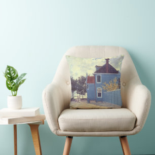 Blaues Haus in Zaandam von Claude Monet Kissen
