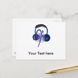 Blaues Headset für klassischen Bass Postkarte