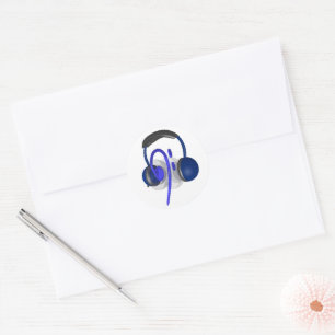 Blaues Headset für klassischen Bass Runder Aufkleber