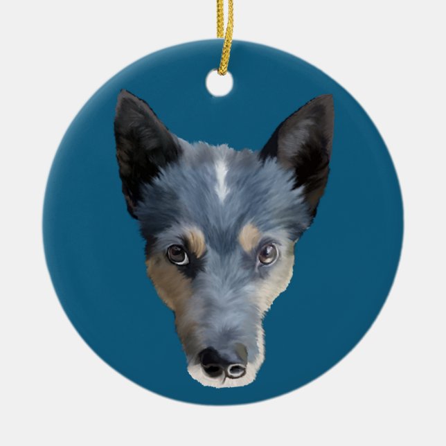 Blaues Heeler/australischer Vieh-Hund Keramik Ornament (Vorne)