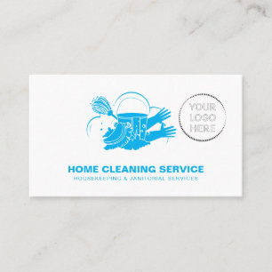 Blaues Heimreinigungsservice-Hausmeister-Logo Visitenkarte