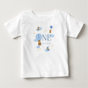 Blaues Heißluftballon-Bär 1. Geburtstag Baby-T-Shi Baby T-shirt