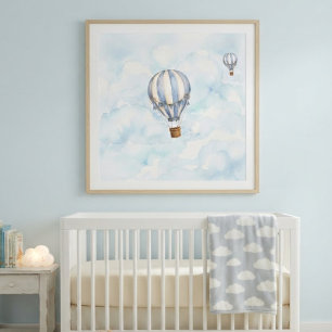 Blaues Heißluftballon-Kinderzimmer-Wandposter Poster