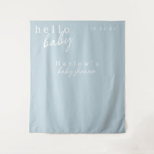 Blaues Hello Baby modernes Babyparty-Banner Wandteppich