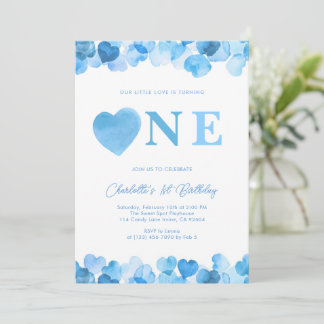 Blaues Herz Eins Erster Geburtstag Valentinstag Einladung