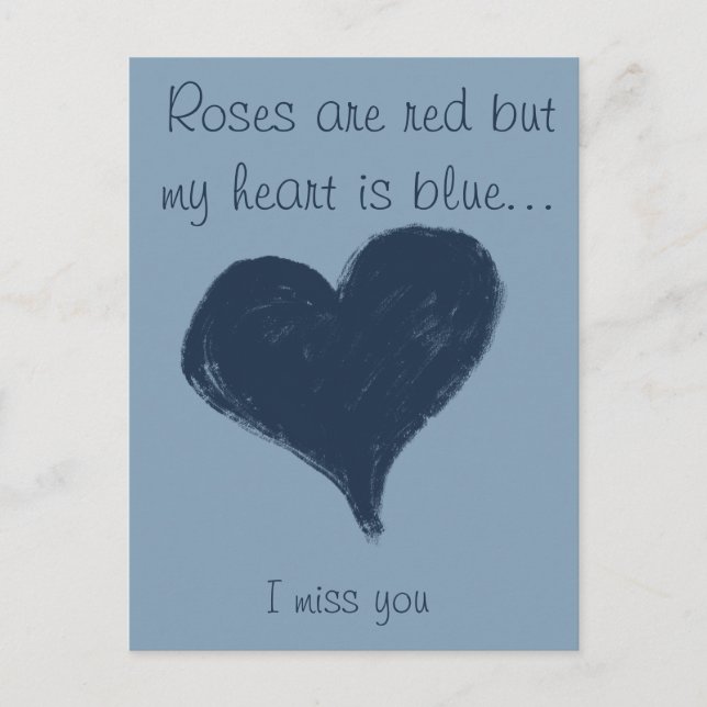 Blaues Herz - ich vermisse dich Postkarte (Vorderseite)