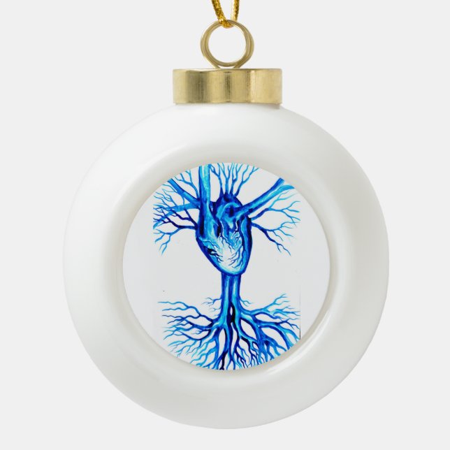 Blaues Herz Keramik Kugel-Ornament (Vorderseite)