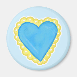 Blaues Herz mit gelber gewellter Eyelet-Verzierung Magnet