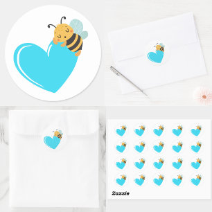 Blaues Herz mit schlafender niedlicher Babyblume Runder Aufkleber