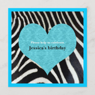 Blaues Herz mit Zebra Print-Party Einladung