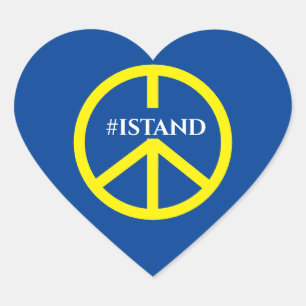 Blaues Herz und gelbes Friedenssymbol Herzkleber Herz-Aufkleber