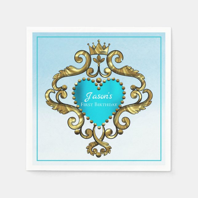 Blaues Herz und Gold Serviette (Vorderseite)