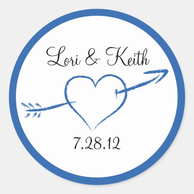 Blaues Herz und Pfeil Runder Aufkleber (Vorderseite)