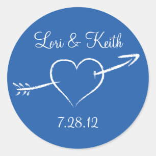 Blaues Herz und Pfeil Runder Aufkleber