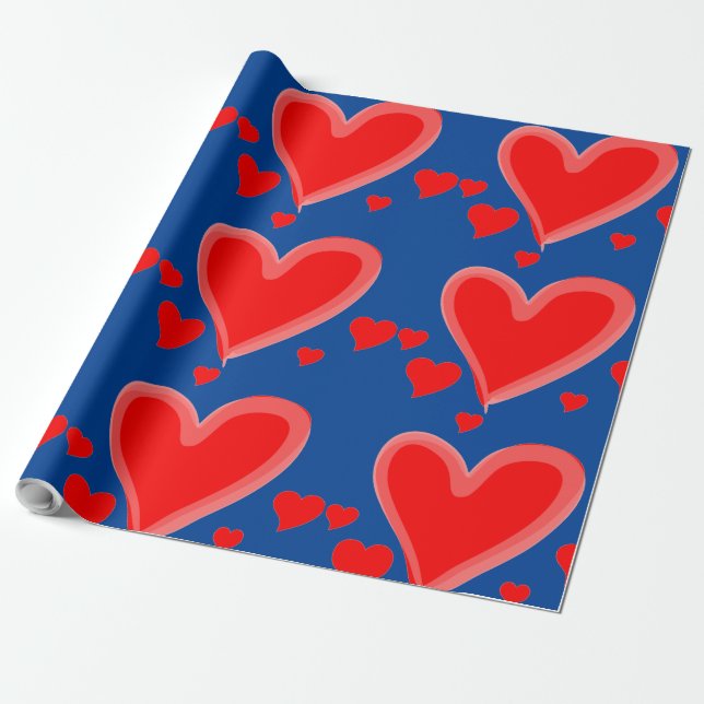 blaues Herz-Valentinstag-Packpapier Geschenkpapier (Ungerollt)