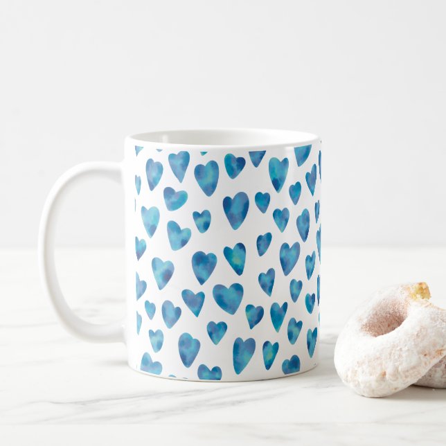 Blaues Herz-Wasserfarbmuster Kaffeetasse (Mit Donut)