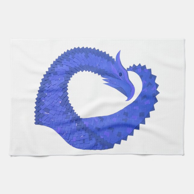Blaues Herzdrachen in Weiß Geschirrtuch (Horizontal)
