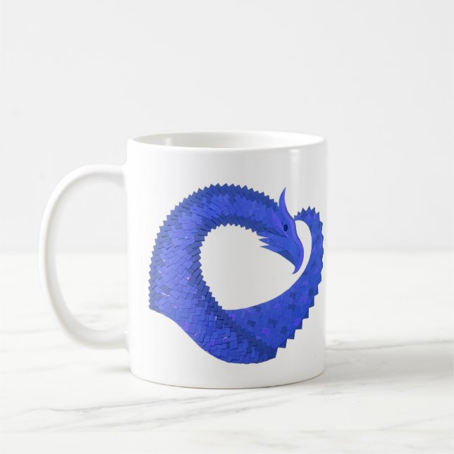 Blaues Herzdrachen in Weiß Kaffeetasse (Links)