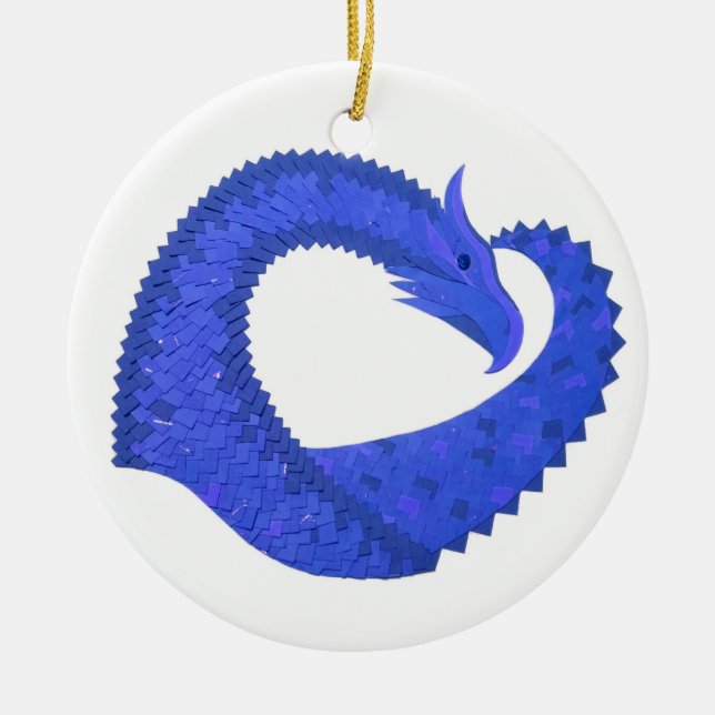 Blaues Herzdrachen in Weiß Keramikornament (Vorne)