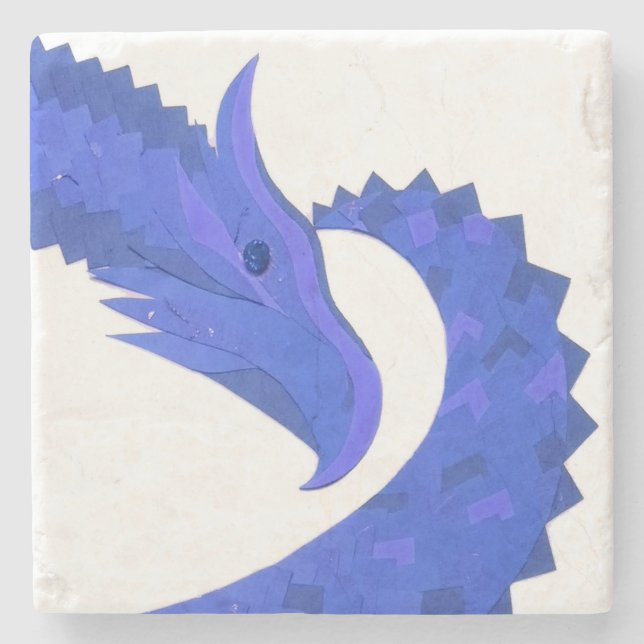 Blaues Herzdrachen in Weiß Steinuntersetzer (Vorderseite)