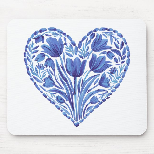 Blaues Herzklopfen auf Weiß Mousepad (Vorne)