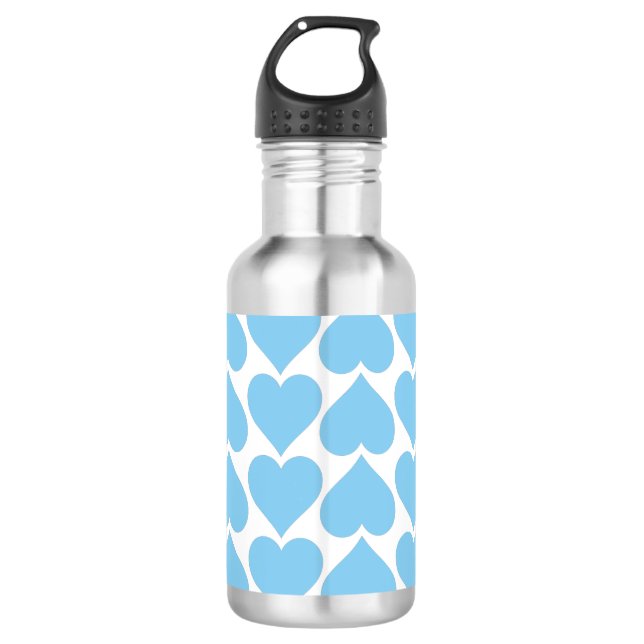 Blaues Herzmuster, Romantik, Liebe Edelstahlflasche (Vorderseite)