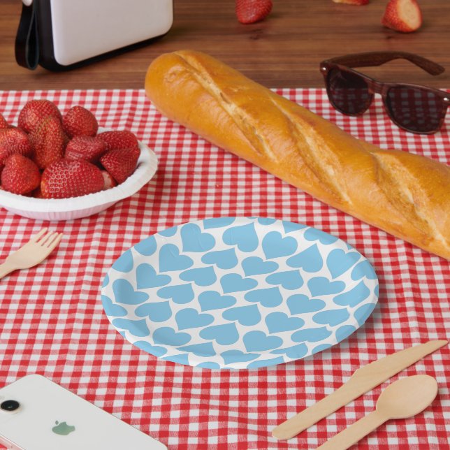 Blaues Herzmuster, Romantik, Liebe Pappteller (Picknick)