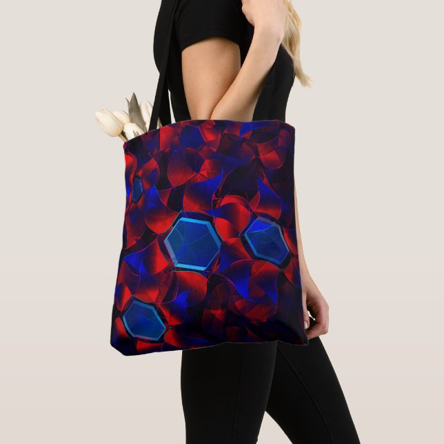 Blaues Hexagon gemischt mit überlappenden roten Ku (Von Nahem)