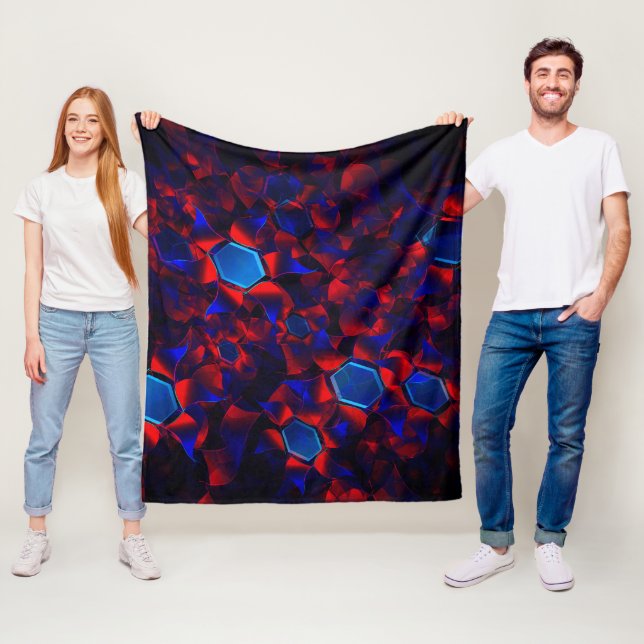 Blaues Hexagon gemischt mit überlappenden roten Ku Fleecedecke (Beispiel)