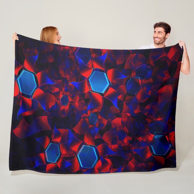 Blaues Hexagon gemischt mit überlappenden roten Ku Fleecedecke (Beispiel)