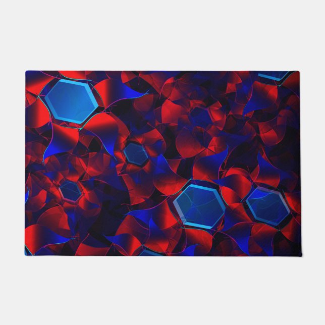 Blaues Hexagon gemischt mit überlappenden roten Ku Fußmatte (Vorderseite)