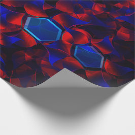 Blaues Hexagon gemischt mit überlappenden roten Ku Geschenkpapier