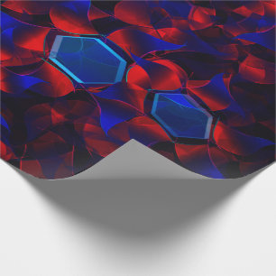 Blaues Hexagon gemischt mit überlappenden roten Ku Geschenkpapier