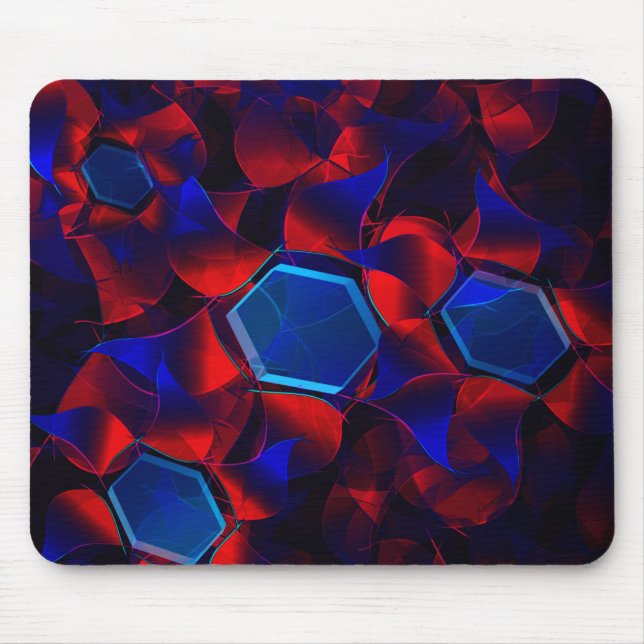 Blaues Hexagon gemischt mit überlappenden roten Ku Mousepad (Vorne)