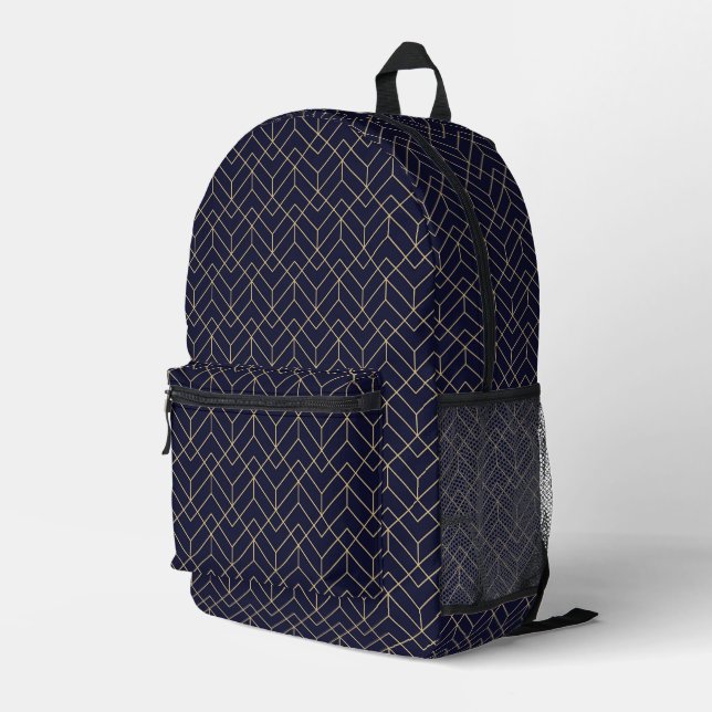 Blaues Hexagon-Muster Bedruckter Rucksack (Rückseitige Ecke Rechts)