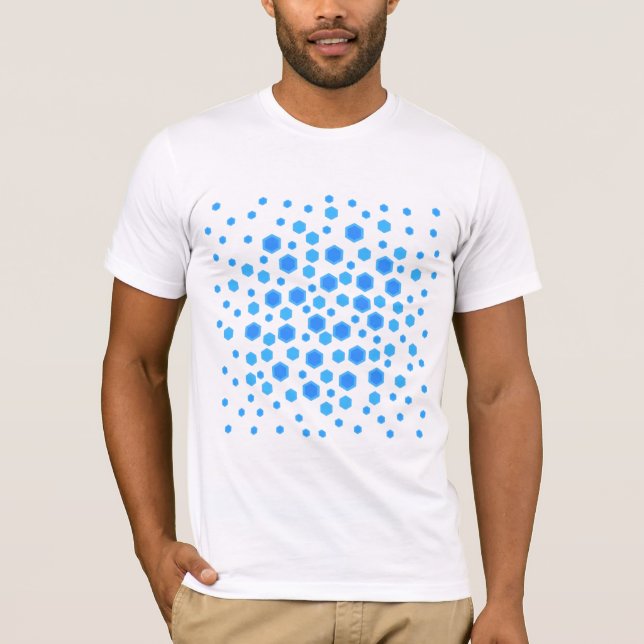 Blaues Hexagon-Muster T-Shirt (Vorderseite)